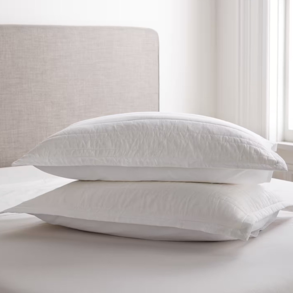 NWT QUINCE Organic Cotton Stripe Stitch Quilted Sham Set King White 4694